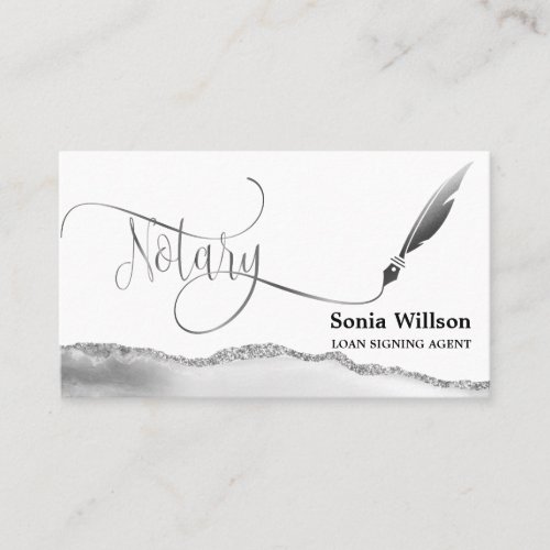Notary Loan Signing Agent Modern Silver Agate Business Card