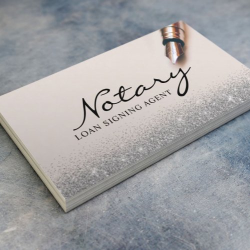 Notary Loan Signing Agent Modern Silver Glitter Business Card