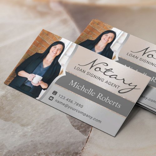 Notary Loan Signing Agent Modern Silver Photo Business Card