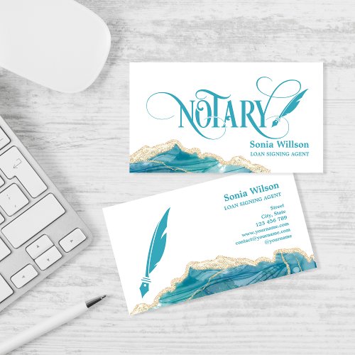 Notary Loan Signing Agent Modern Teal Agate  Busin Business Card