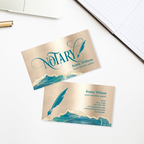 Notary Loan Signing Agent Modern Teal Agate  Busin Business Card