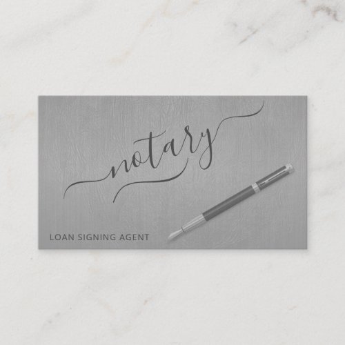 Notary loan signing agent modern typography silver business card