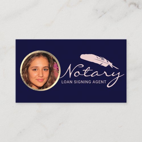 Notary Loan Signing Agent Navy Blue Custom Photo  Business Card