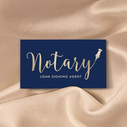 Notary Loan Signing Agent Navy Blue  Gold  Business Card