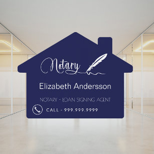 Notary loan signing agent navy blue house sign