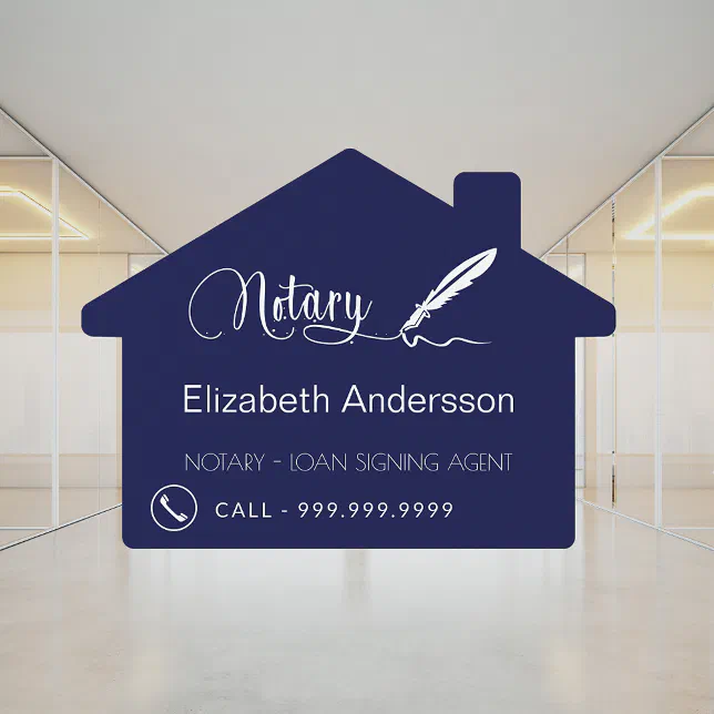 Notary loan signing agent navy blue house sign Zazzle