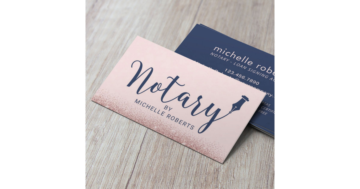 Notary Loan Signing Agent Navy & Blush Rose Gold Business Card | Zazzle