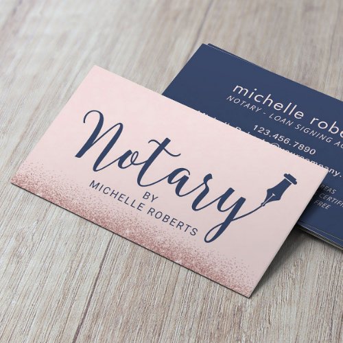 Notary Loan Signing Agent Navy  Blush Rose Gold Business Card