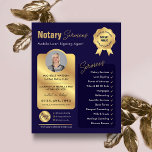 Notary Loan Signing Agent Navy & Gold Logo Photo Flyer<br><div class="desc">Professional navy & gold notary public flyer with space for your logo, services, contact details and custom photo. This modern navy blue and faux gold loan signing agent marketing flyer features fully editable text and layout. Use this mobile notary agent marketing flyer design for your notary public and loan signing...</div>