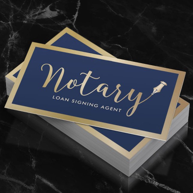 Notary Loan Signing Agent Navy & Gold Photo Business Card (Creator Uploaded)