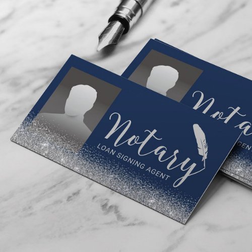 Notary Loan Signing Agent Navy  Silver Photo  Business Card