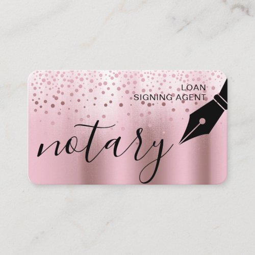 Notary Loan Signing Agent Nib Logo Tax Rose Gold Business Card