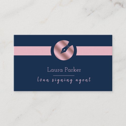 Notary Loan Signing Agent Nib Rose Gold Writer Bus Business Card