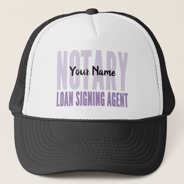 Notary Loan Signing Agent Purple Font Customized Trucker Hat (Front)