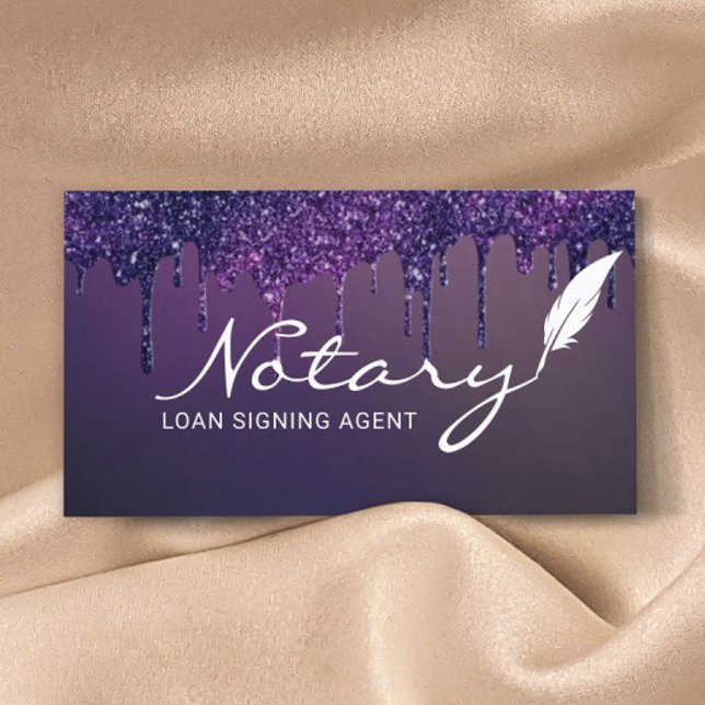 Notary Loan Signing Agent Purple Glitter Drips Business Card (Creator Uploaded)