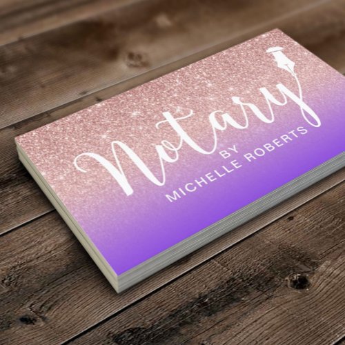 Notary Loan Signing Agent Purple  Rose Gold Business Card