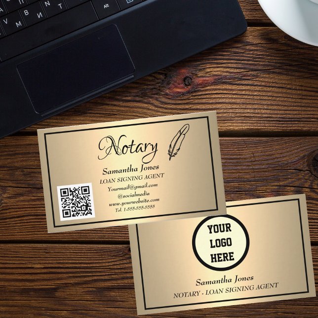 Notary Loan Signing Agent QR Code Scannable Gold Business Card (Creator Uploaded)