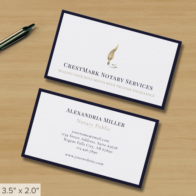 Notary Loan Signing Agent Quill Logo Business Card (Creator Uploaded)