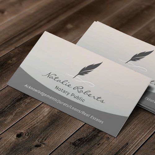 Notary Loan Signing Agent Quill Logo Classy Silver Business Card