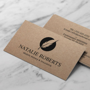 Notary Loan Signing Agent Quill Logo Rustic Kraft Business Card