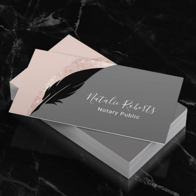 Notary Loan Signing Agent Quill Pen Rose Gold  Business Card (Creator Uploaded)