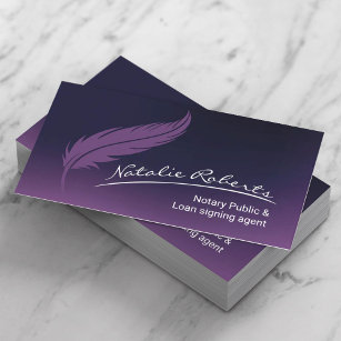 Notary Loan Signing Agent Quill Signature Purple Business Card