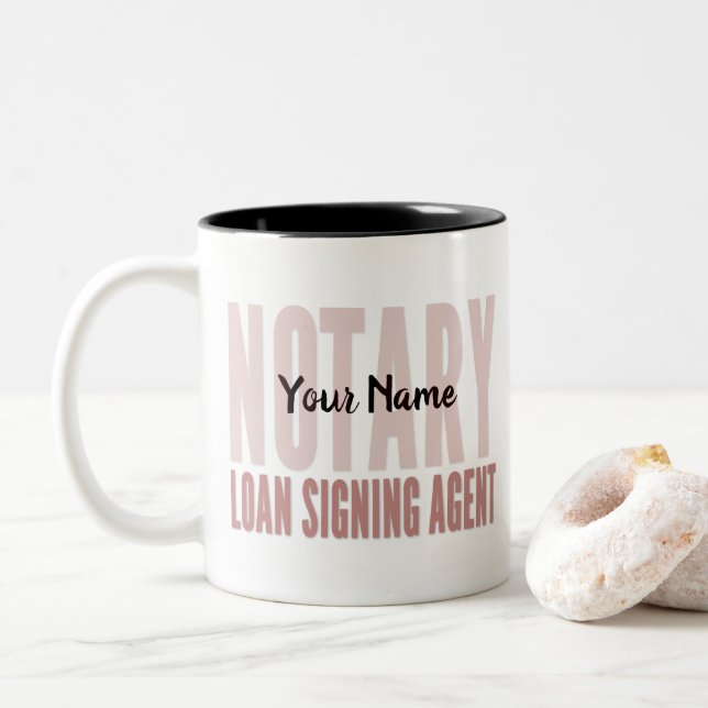 Notary Loan Signing Agent Red Font Customized Two-Tone Coffee Mug (With Donut)