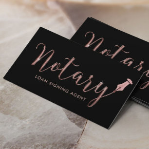 Notary Loan Signing Agent Rose Gold 3D Script Business Card