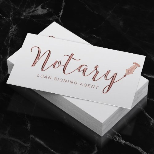 Notary Loan Signing Agent Rose Gold 3D Typography Business Card