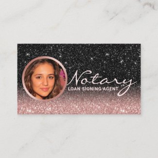 Notary Loan Signing Agent Rose Gold & Black Photo Business Card