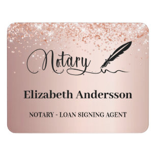 Notary loan signing agent rose gold blush door sign