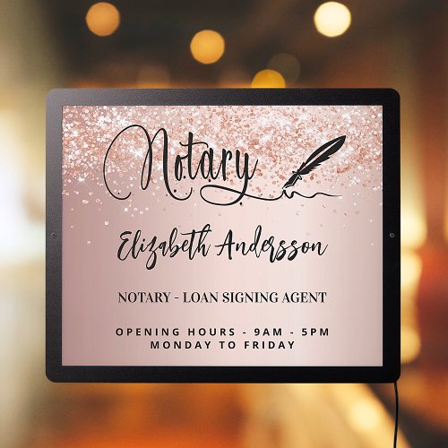 Notary loan signing agent rose gold blush LED sign