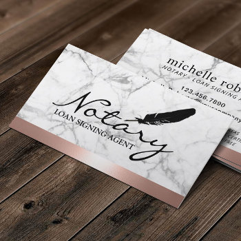 Notary Loan Signing Agent Rose Gold Border Marble Business Card by cardfactory at Zazzle