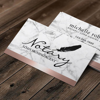Notary Loan Signing Agent Rose Gold Border Marble Business Card