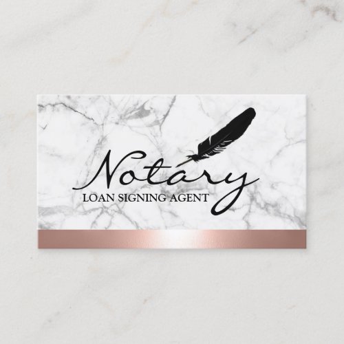 Notary Loan Signing Agent Rose Gold Border Marble Business Card