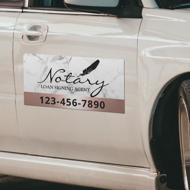 Notary Loan Signing Agent Rose Gold Border Marble Car Magnet (Creator Uploaded)