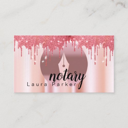 Notary Loan Signing Agent Rose Gold Dripping Busin Business Card