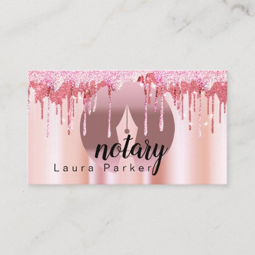 Notary Loan Signing Agent Rose Gold Dripping Busin Business Card