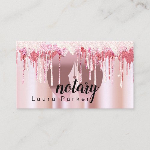 Notary Loan Signing Agent Rose Gold Dripping Business Card