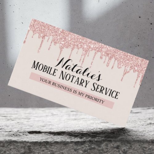 Notary Loan Signing Agent Rose Gold Drips Business Card
