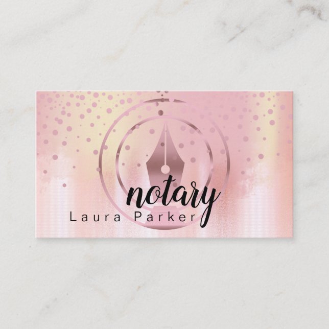 Notary Loan Signing Agent Rose Gold Glitter Business Card (Front)