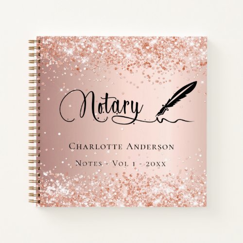 Notary loan signing agent rose gold pen notebook