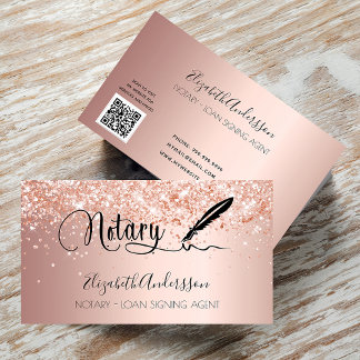 Notary loan signing agent rose gold QR code Business Card