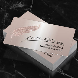 Notary Loan Signing Agent Rose Gold Quill Business Card