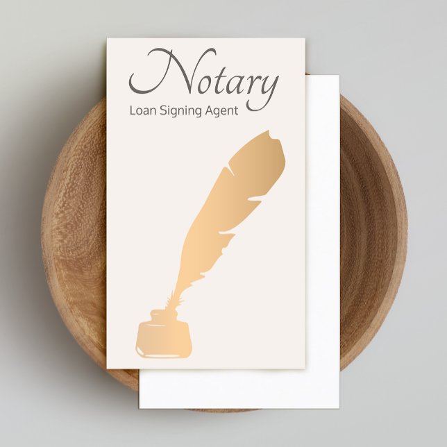 Notary Loan Signing Agent Rose Gold Quill Business Card (Creator Uploaded)