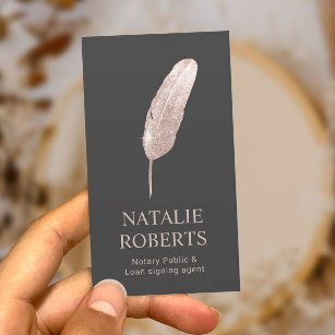 Notary Loan Signing Agent Rose Gold Quill Dark Business Card