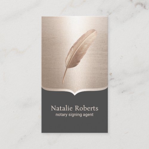 Notary Loan Signing Agent Rose Gold Quill Pen Business Card