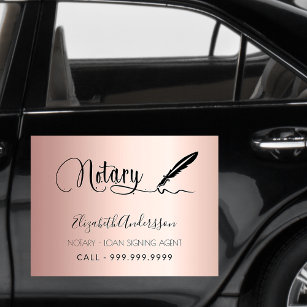 Notary loan signing agent rose gold script car magnet
