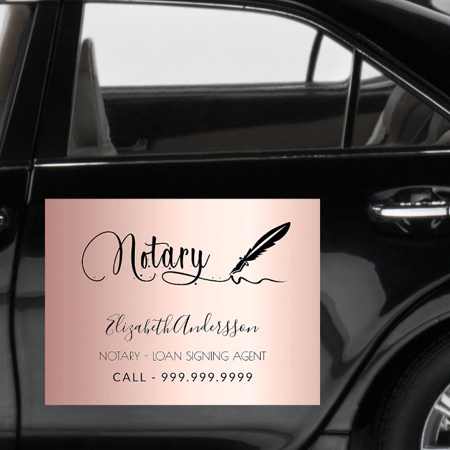 Notary loan signing agent rose gold script car magnet (Creator Uploaded)