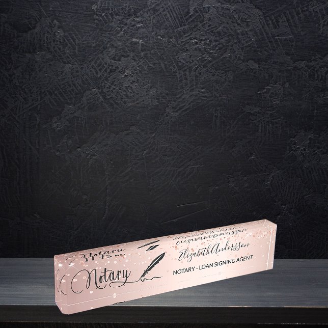 Notary loan signing agent rose gold script desk name plate (Creator Uploaded)